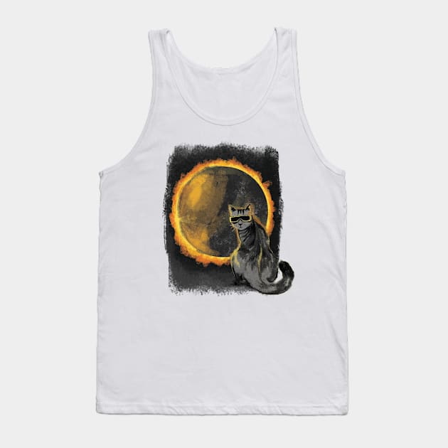 Funny Cat Solar Eclipse Tank Top by Studiocapsule